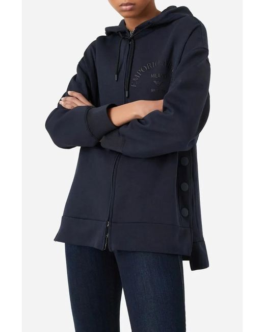 Emporio Armani Blue Logo-Print Zip-Up Hoodie