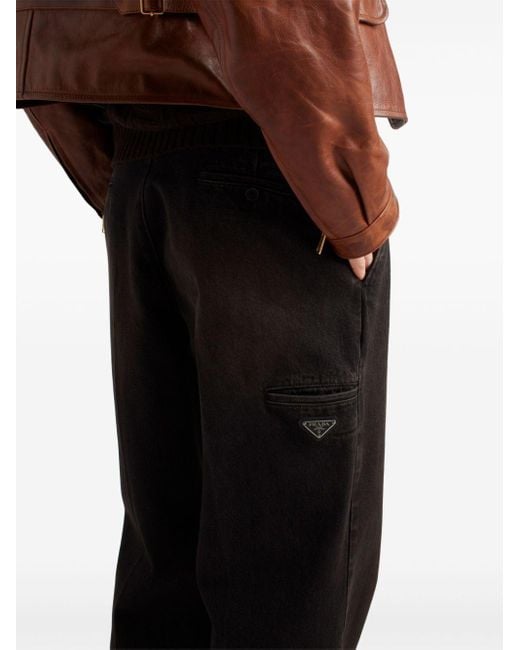Prada Black Mid-Rise Loose-Fit Jeans for men