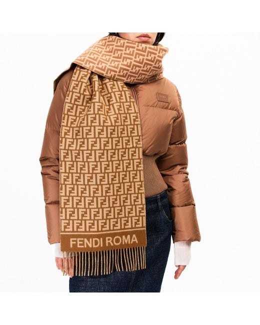 Fendi Natural Long Scarf With All-Over Double Letter Jacquard