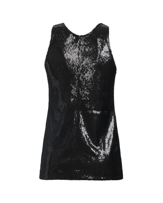 Totême Black Sequin High Round Neckline Top