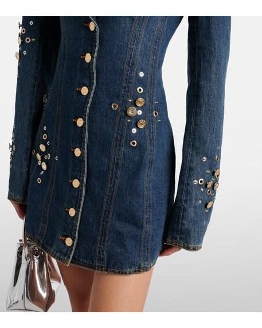 Area Blue Embellished Denim Blazer Dress