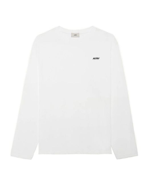 Autry White Long Sleeved Logo Embroidered T-Shirt for men