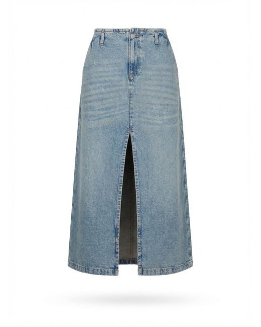 GIMAGUAS Blue Front-Slit Cotton Denim Midi Skirt