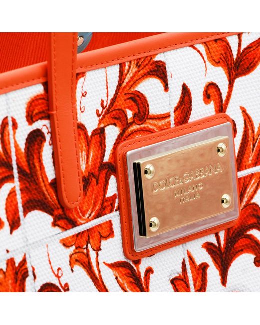 Dolce & Gabbana Red Logo Plaque Large Tote Bag