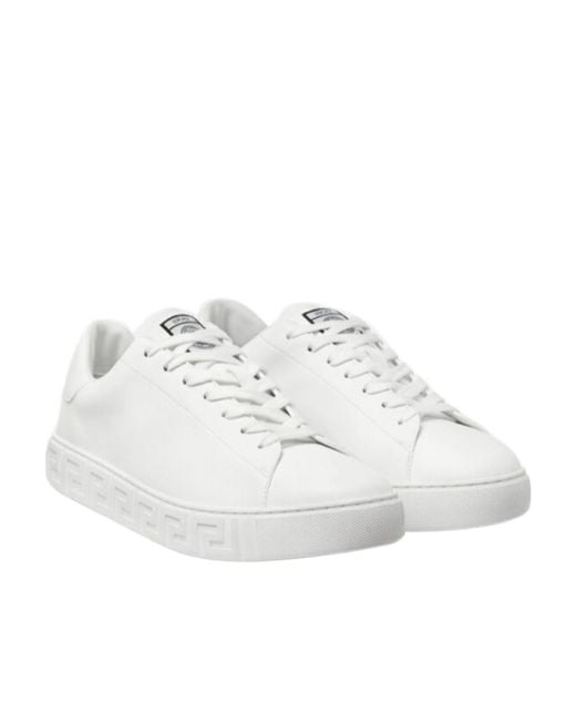 Versace White Greca Lace-Up Sneakers for men