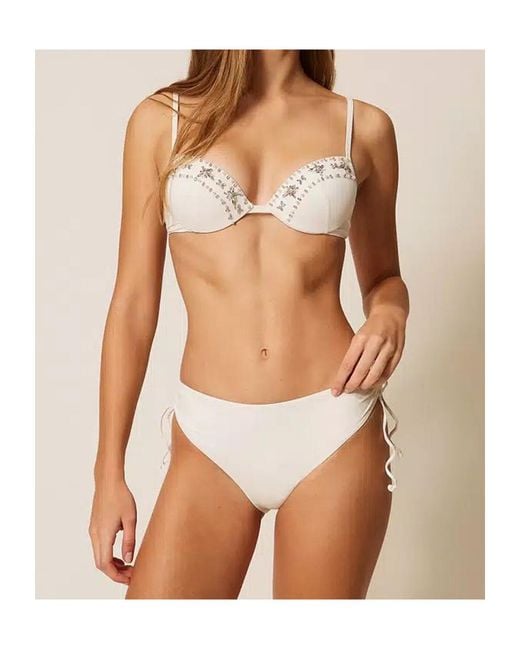 Twinset Natural Embroidered Push-Up Bikini Top