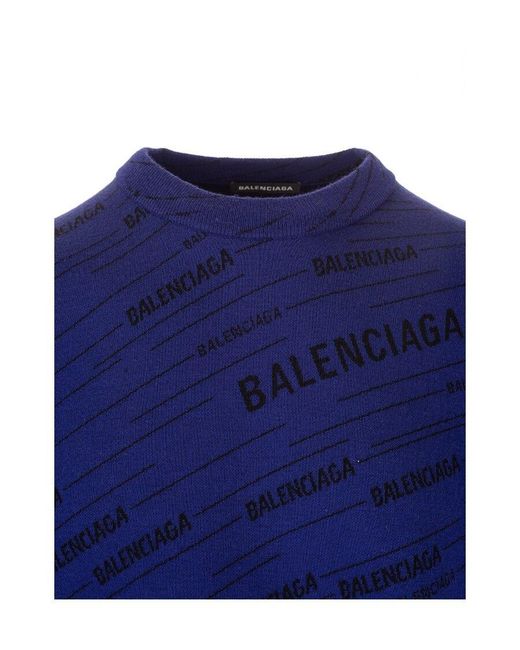 Balenciaga Blue Diagonal Logo Sweater for men