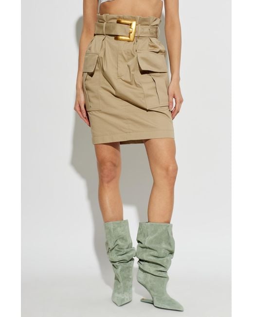 Balmain Natural Belted Cargo Skirt