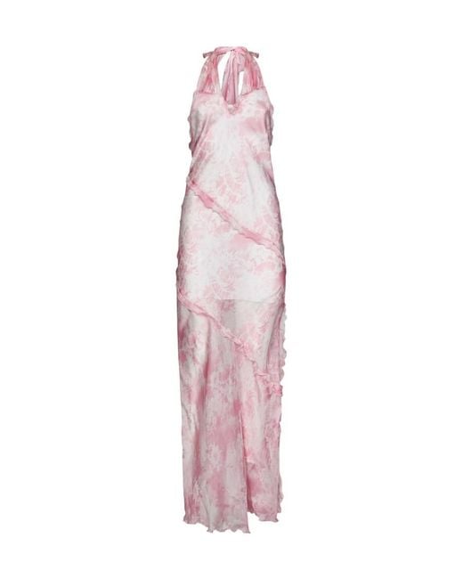MSGM Pink Sheer Ruffle-Detailed Sleeveless Maxi Dress