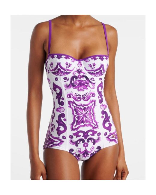 Dolce & Gabbana Purple Majolica Balconette Swimsuit