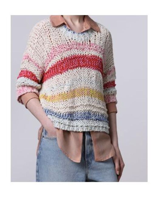 Roberto Collina White Striped Open-Knit Sweater