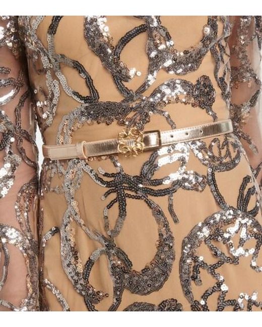 Elie Saab Natural Sequined Sheer Tulle Gown