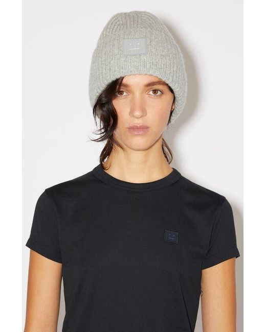 Acne Gray Logo Patch Ribbed Beanie for men