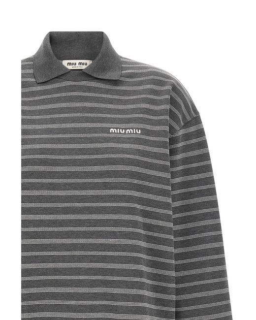 Miu Miu Gray Striped Collared Sweatshirt