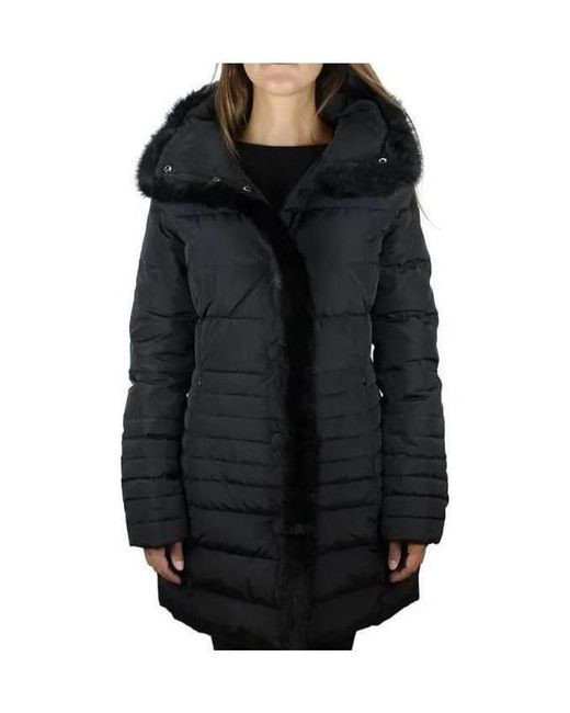 Armani Jeans Black Down Jacket With Hairy Collar Logo