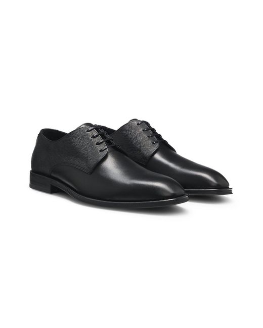 Boss Black Textured Leather Derby Shoes for men