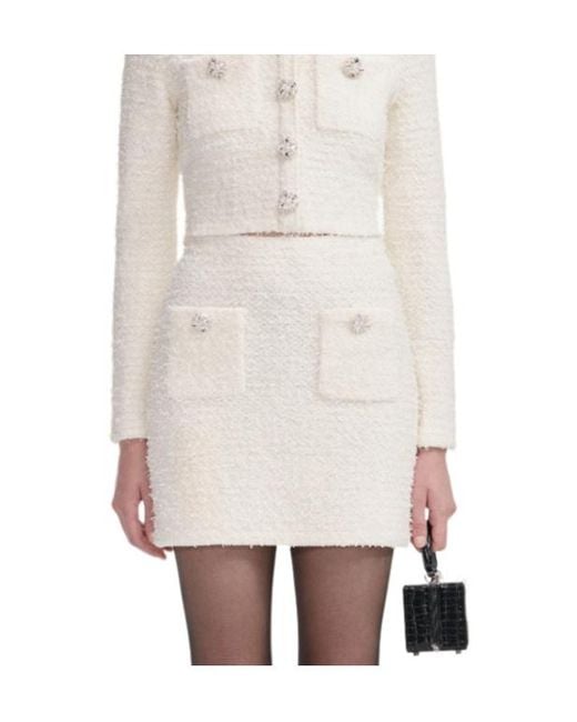 Self-Portrait White Crystal-Embellished Padded-Shoulder Jacket