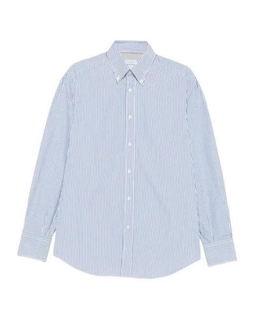 Brunello Cucinelli Blue Striped Shirt for men