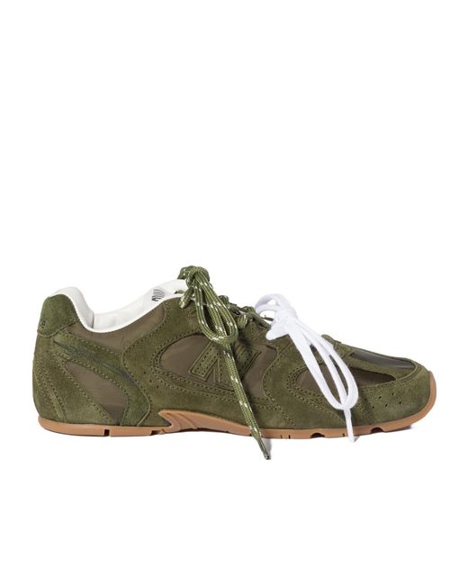 Miu Miu Green New Balance X 530 Sl Technical Fabric And Suede Sneakers