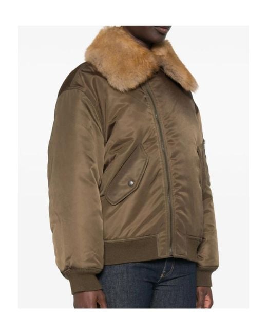 Saint Laurent Green Zip-Up Long-Sleeved Coat