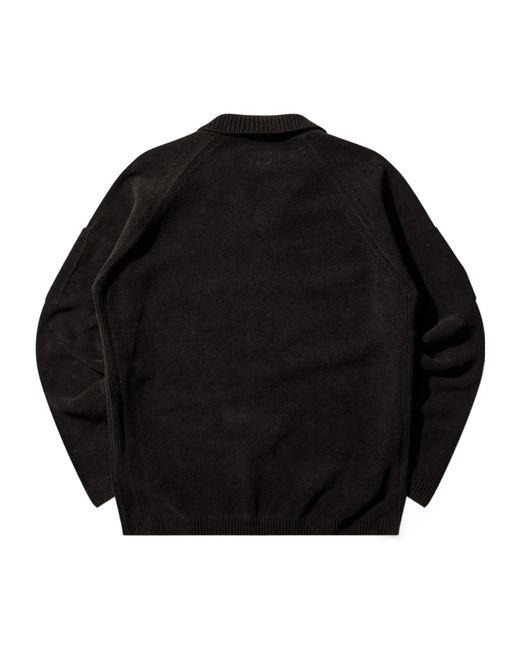 C P Company Black Polo Collar Lens Knitted Sweater for men