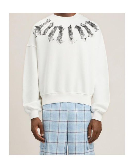 Palm Angels White Big Neck Logo Loose Crewneck Sweatshirt for men