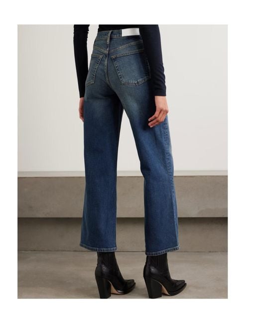 Re/done Blue Cropped High-Rise Wide-Leg Jeans