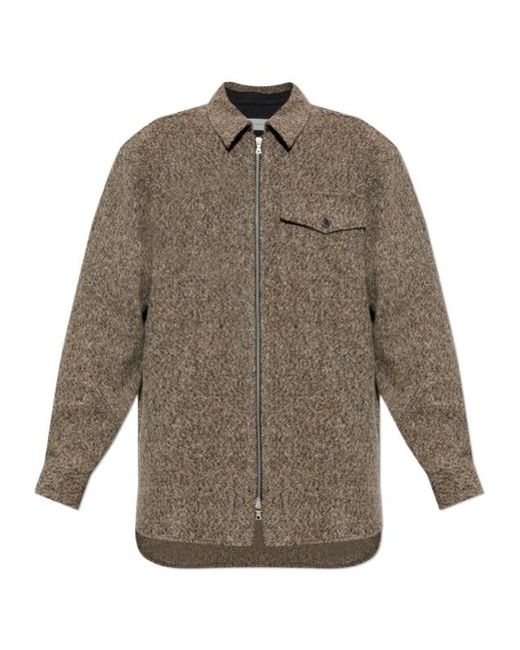 Dries Van Noten Gray Zip-Up Tweed Overshirt for men