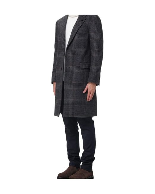 Lardini Black Checked Wool Coat for men