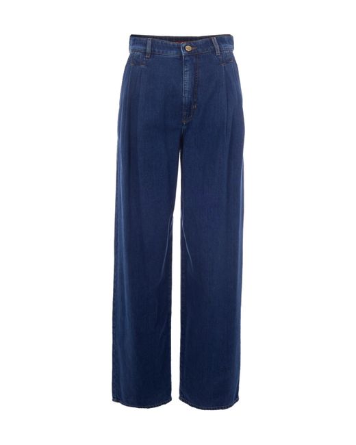 Max Mara Blue Pleated Wide-Leg Jeans