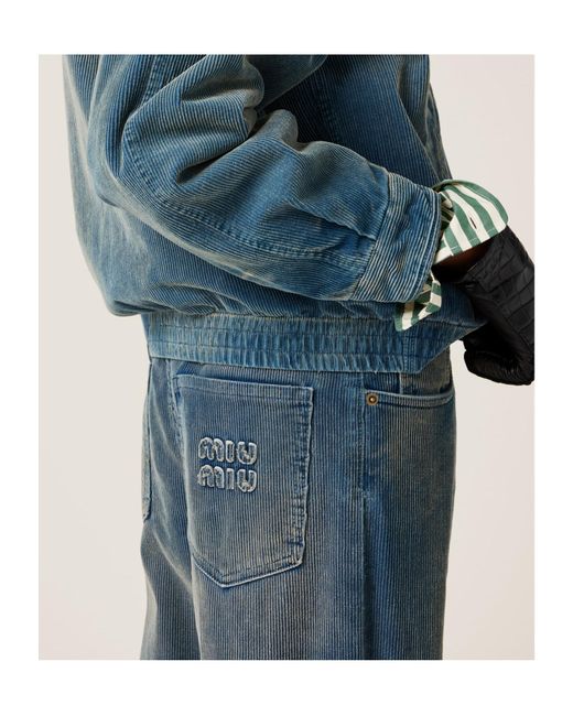 Miu Miu Blue Corduroy Straight-Leg Pants