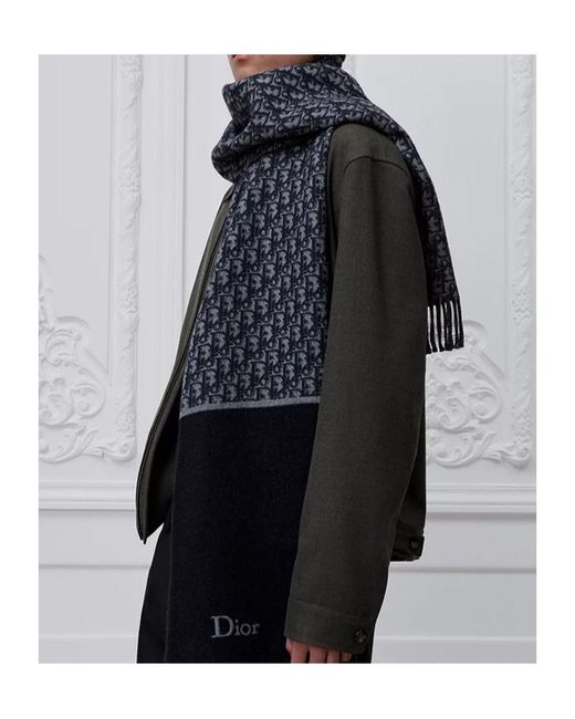 Dior Blue Oblique Double-Faced Scarf for men