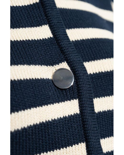 Theory Blue Stripe Button-Up Knitted Cardigan
