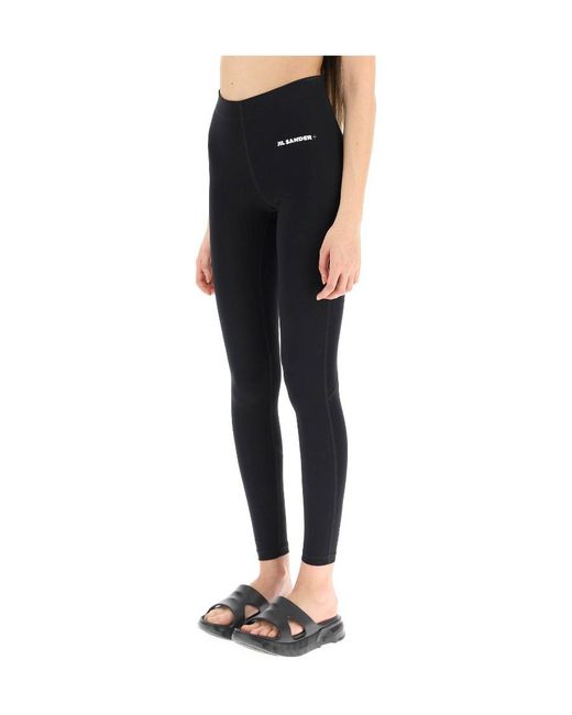Jil Sander Black Logo Printed Leggings