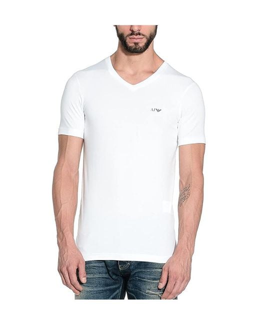 Armani Jeans Men's White Logo Details T-Shirt