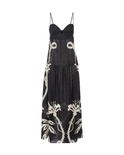 Johanna Ortiz Black Printed Linen Maxi Dress