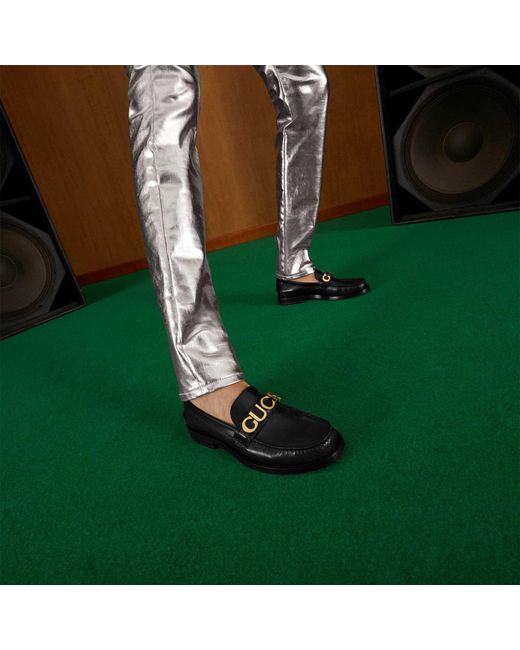 Gucci Black Logo Plaque Slip-On Loafers