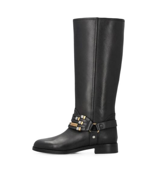 Pinko Black Logo Detail Flat Boots