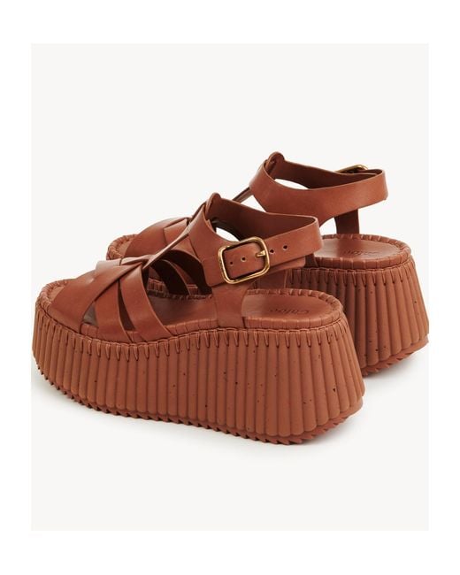 Chloé Brown Leather Platform Sandals
