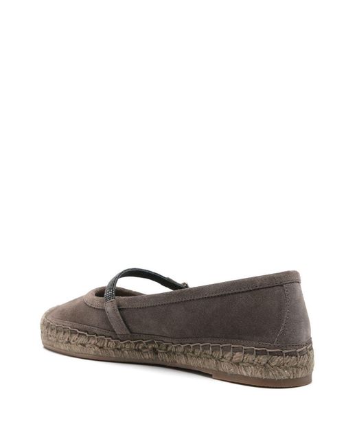 Brunello Cucinelli Brown Suede Precious Strap Espadrilles