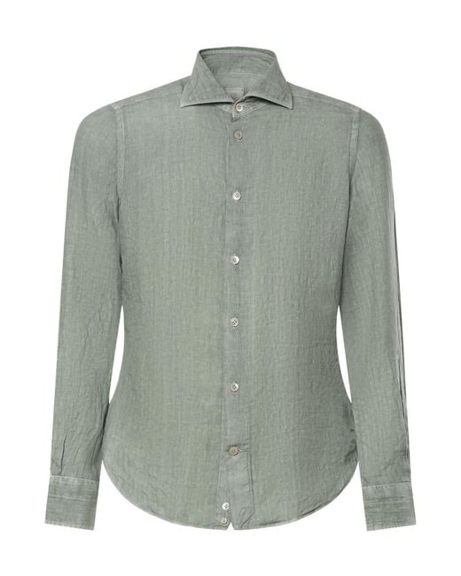 Eleventy Green Textured Long-Sleeve Shirt for men