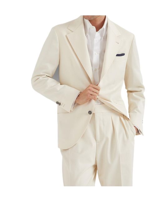 Brunello Cucinelli White Notched-Lapel Cashmere Blazer for men