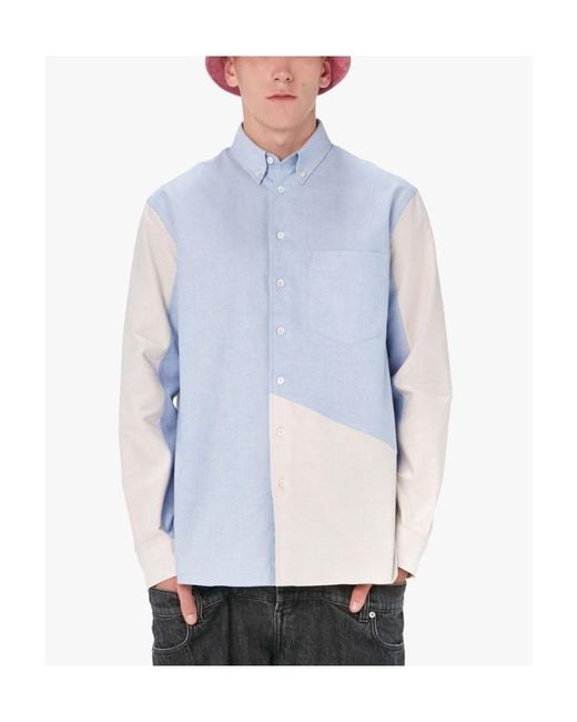 J.W. Anderson Blue Patchwork-Design Button-Down Shirt for men