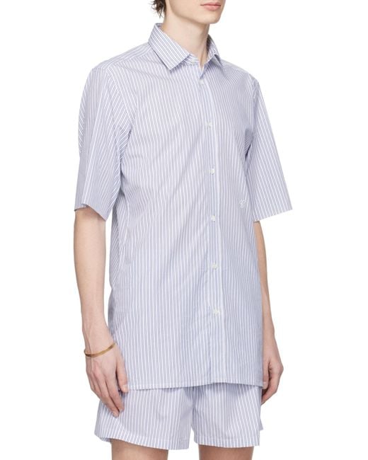 Maison Margiela Blue Striped Buttoned Shirt for men