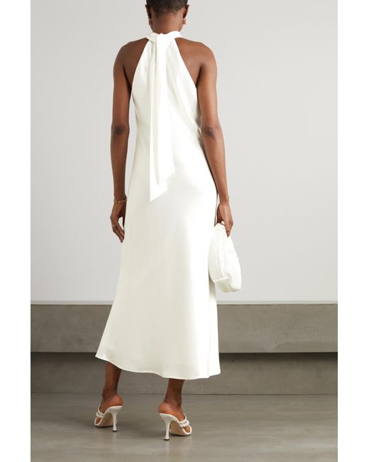 Galvan White Halter Neck Satin Midi Dress