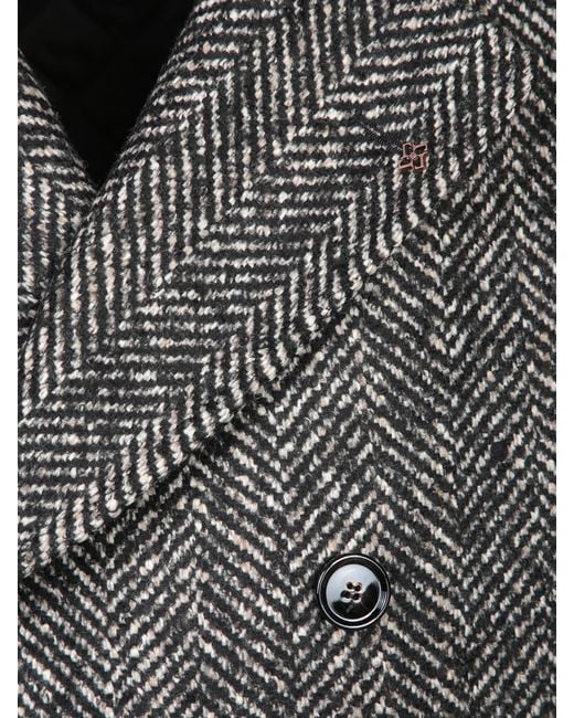Tagliatore Gray Herringbone Double-Breasted Coat for men