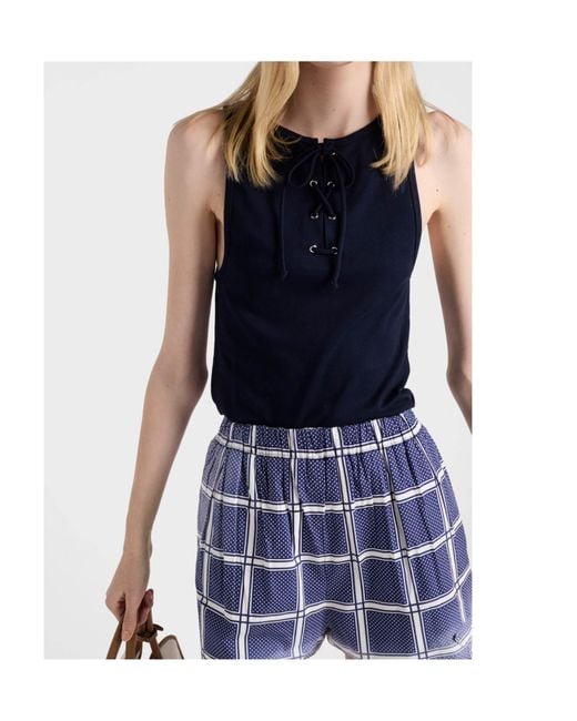 Prada Blue Cotton Lace-Up Tank Top