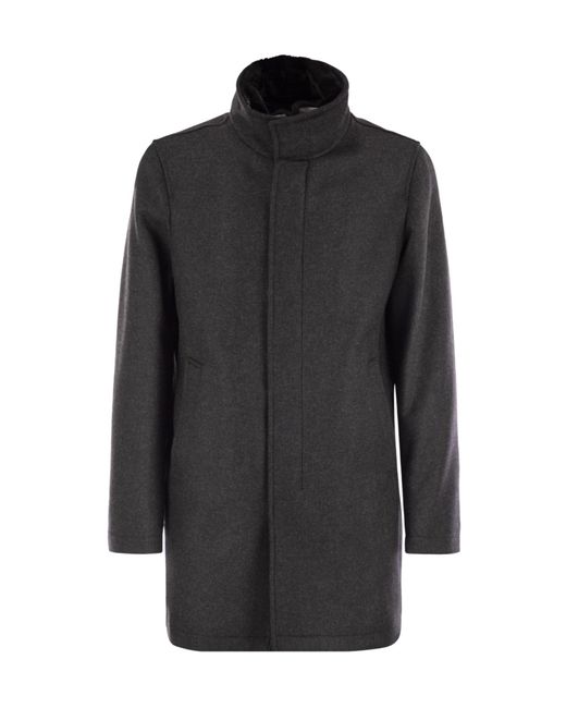 Herno Black Coat With Detachable Collar for men