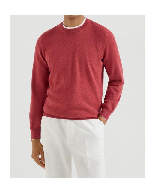 Brunello Cucinelli Red Ribbed Crew-Neck Sweater for men