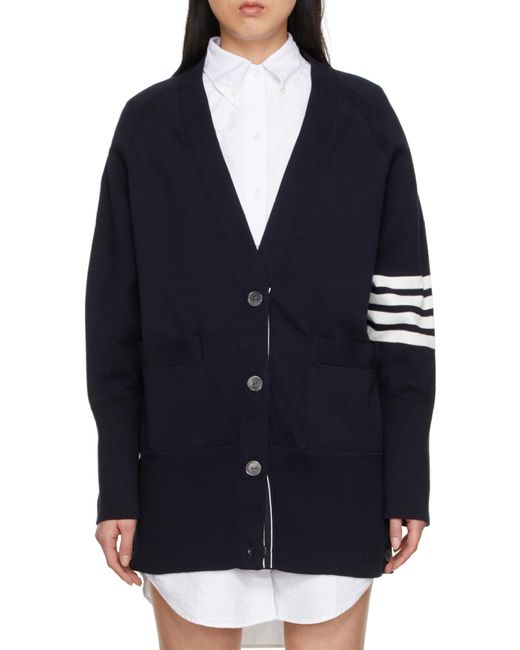 Thom Browne Blue 4-Bar Long Sleeved Knit Cardigan